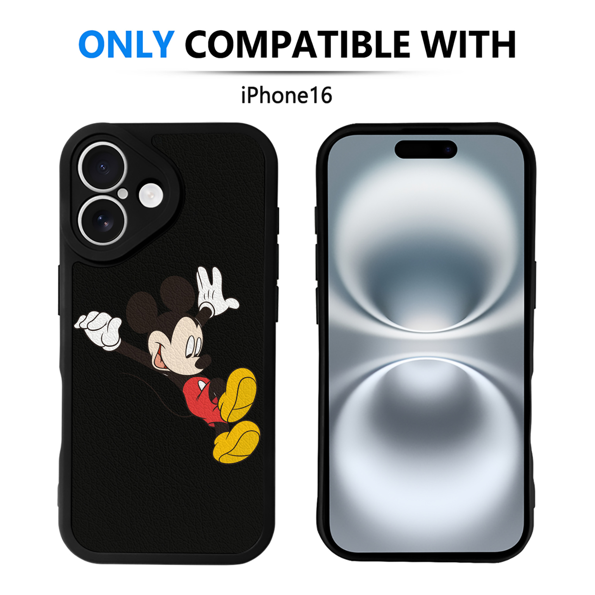 （画像用） ミッキーマウス Mickey Mouse 【iPhone 16シリーズ対応】シリコンスマホケース（レザー調） 材質：シリコン